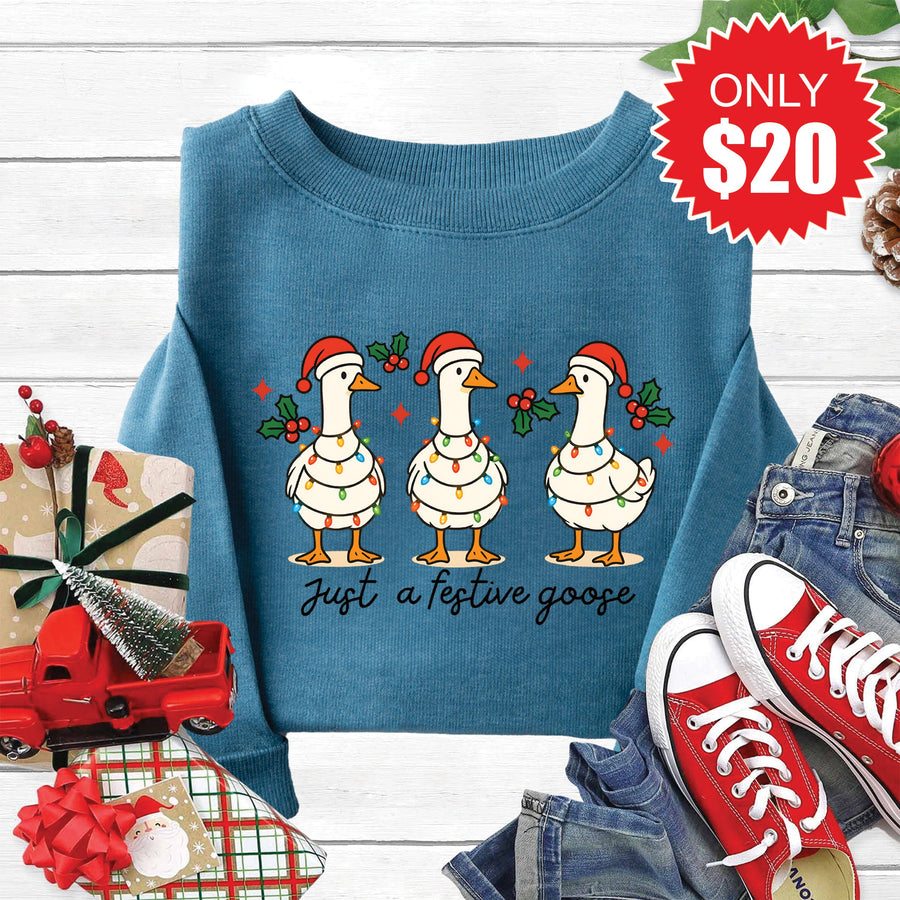 Festive Goose Sweatshirt - Heather Deep Teal - 20 product image 1