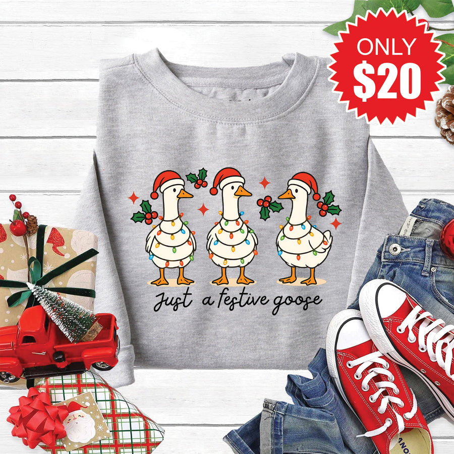 Festive Goose Sweatshirt - Heather Grey - 20 product image 1