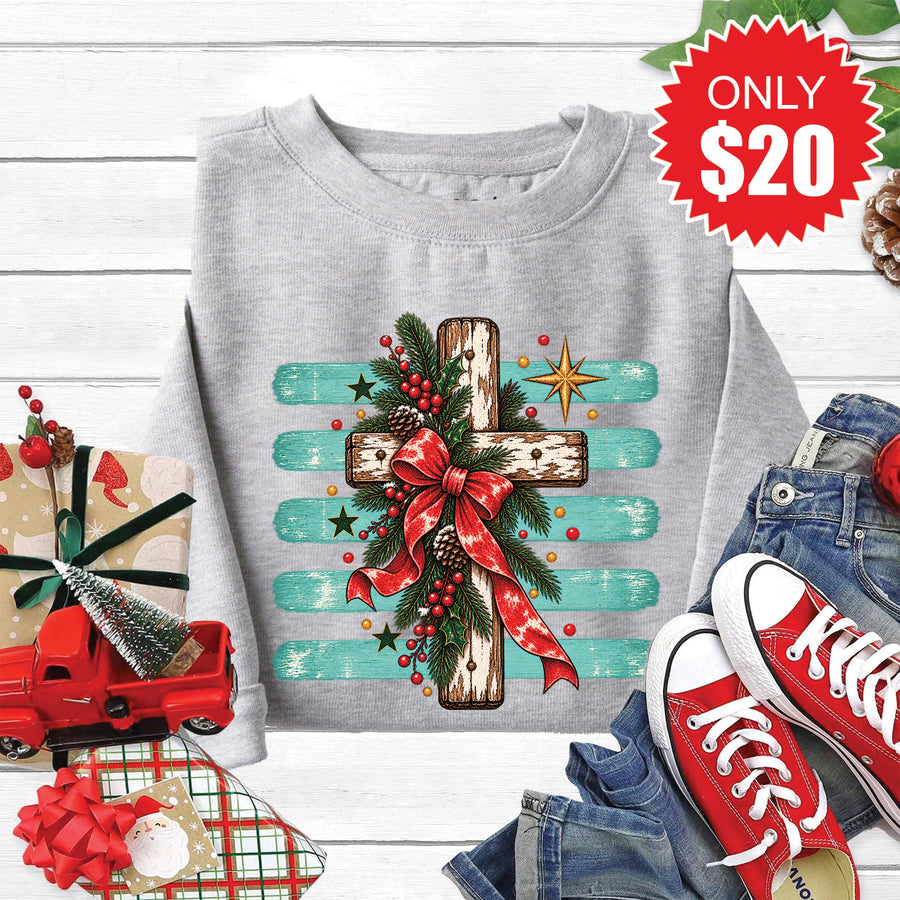 Christmas Cross Sweatshirt - Heather Grey - 20 product image 1