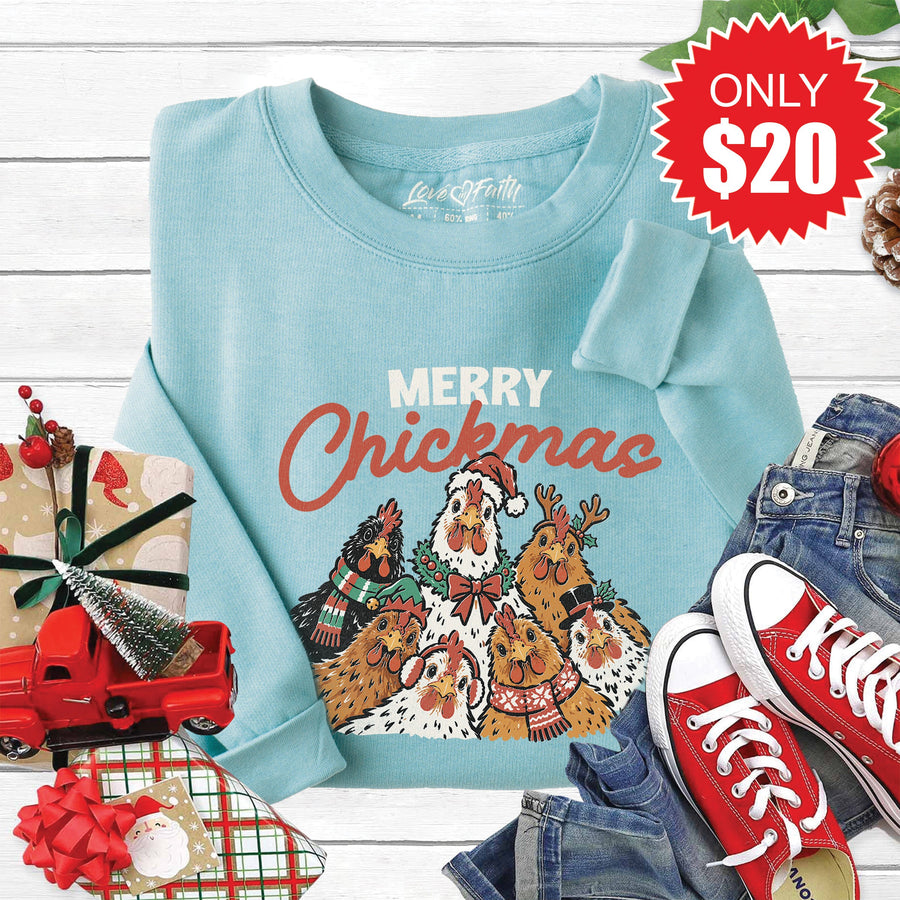 Merry Chickmas Sweatshirt - Heather Lagoon - 20 product image 1