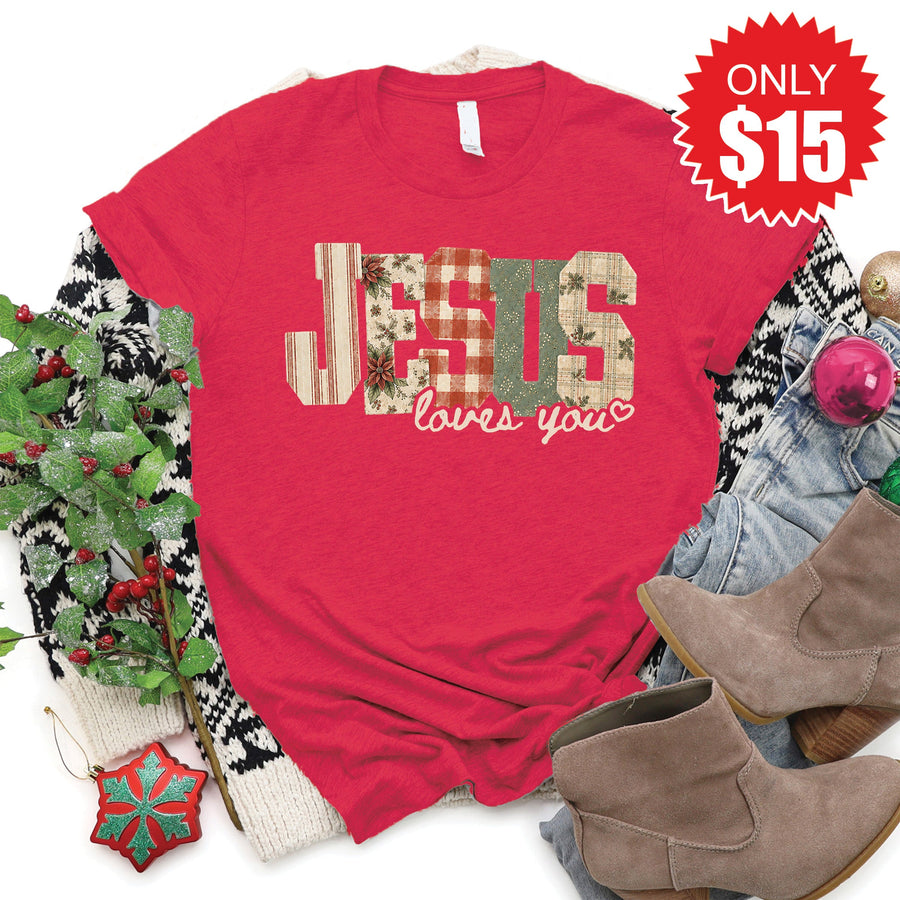 Jesus Loves You Tee - Heather Scarlet - 15 product image 1