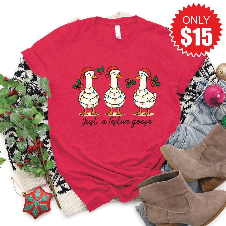 Festive Goose Tee - Heather Scarlet - 15 product image 1