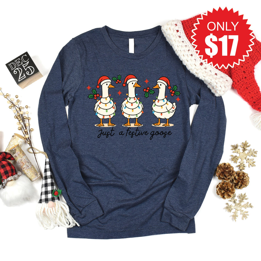 Festive Goose Long Sleeve - Heather Navy - 17 product image 1
