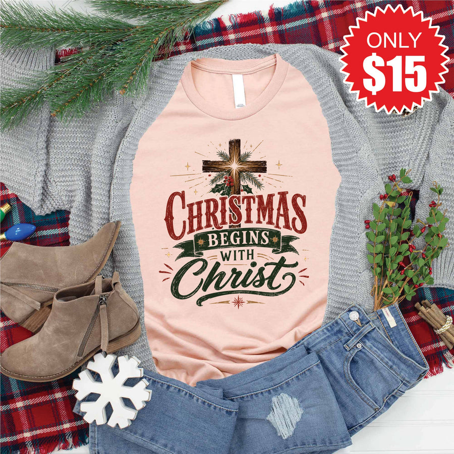 Christmas Begins With Christ Tee - Heather Peach - 15 product image 1