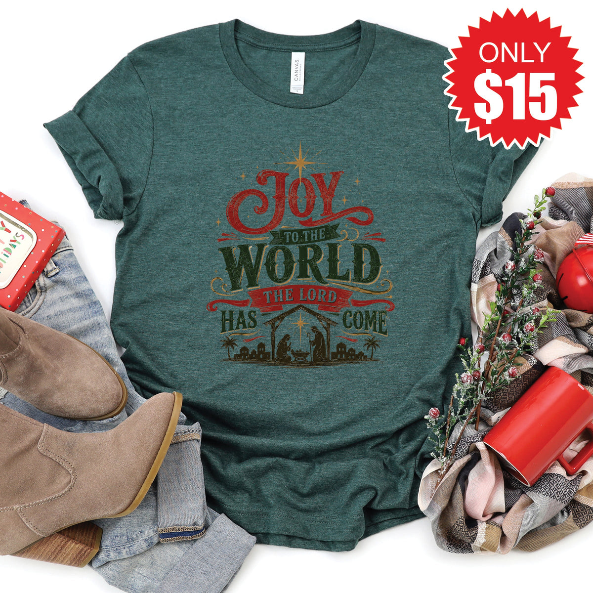 Joy To The World Tee - Heather Forest - 15 product image 1