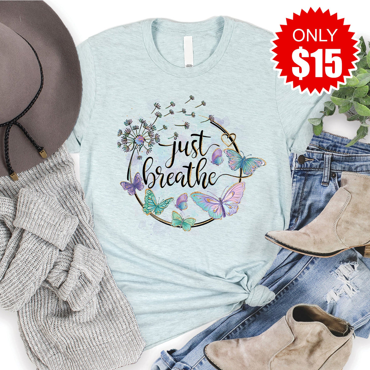Just Breathe Tee - Heather Prism Ice Blue - 15 product image 1