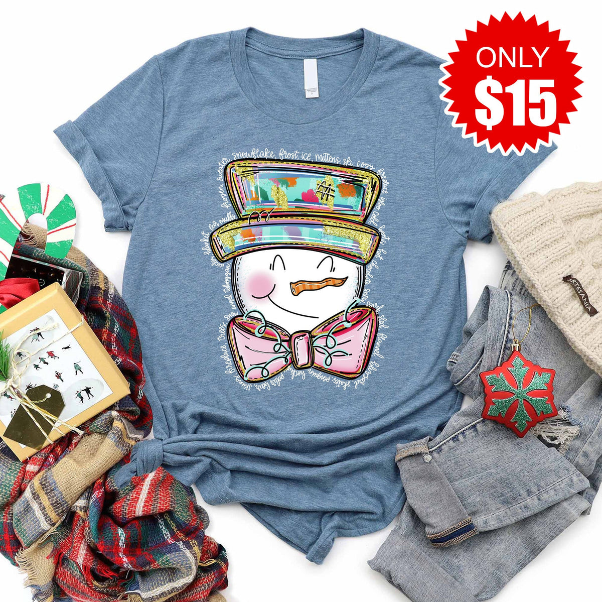 Happy Snowman Tee - Heather Slate - 15 product image 1