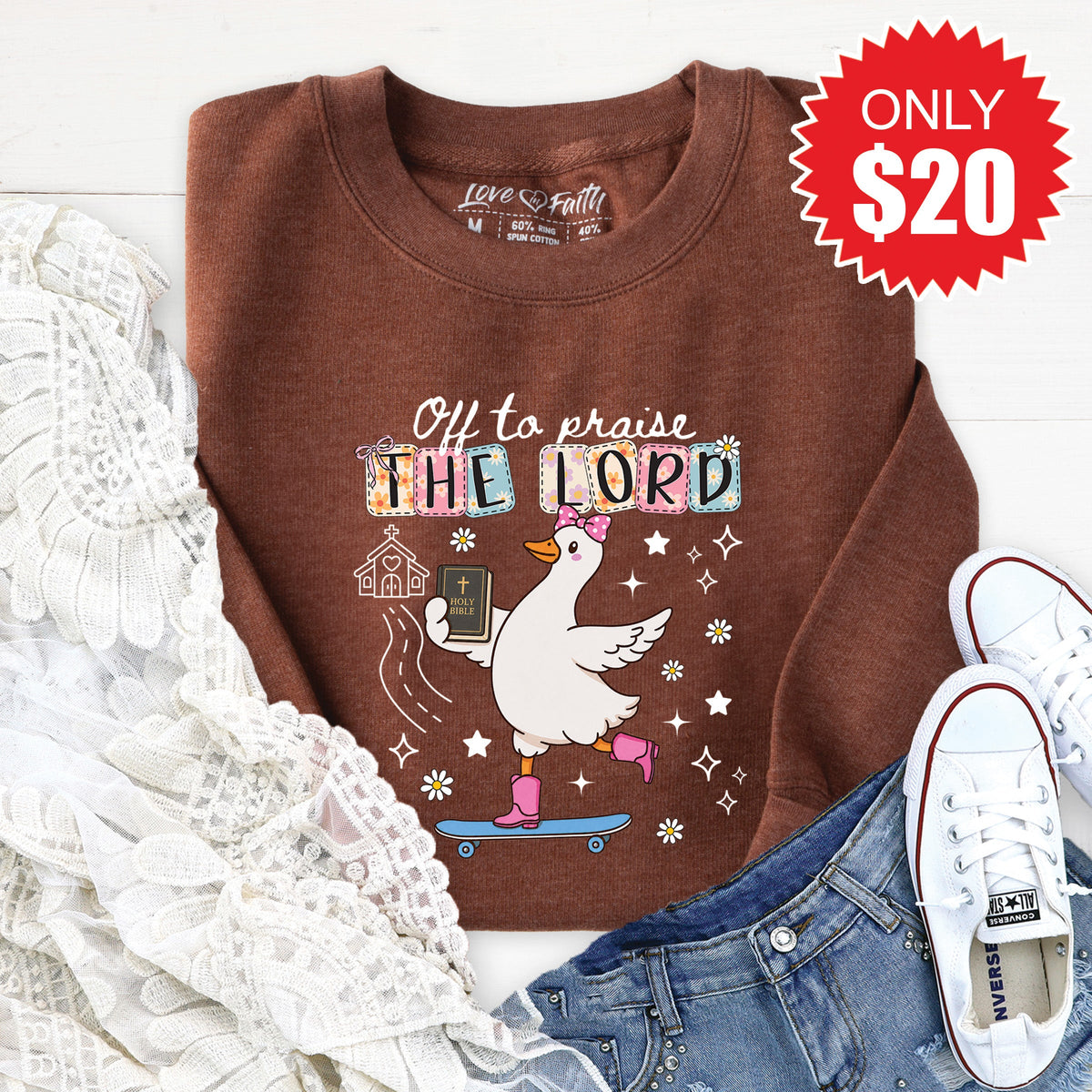 Off To Praise The Lord Sweatshirt - Heather Brown - 20 product image 1