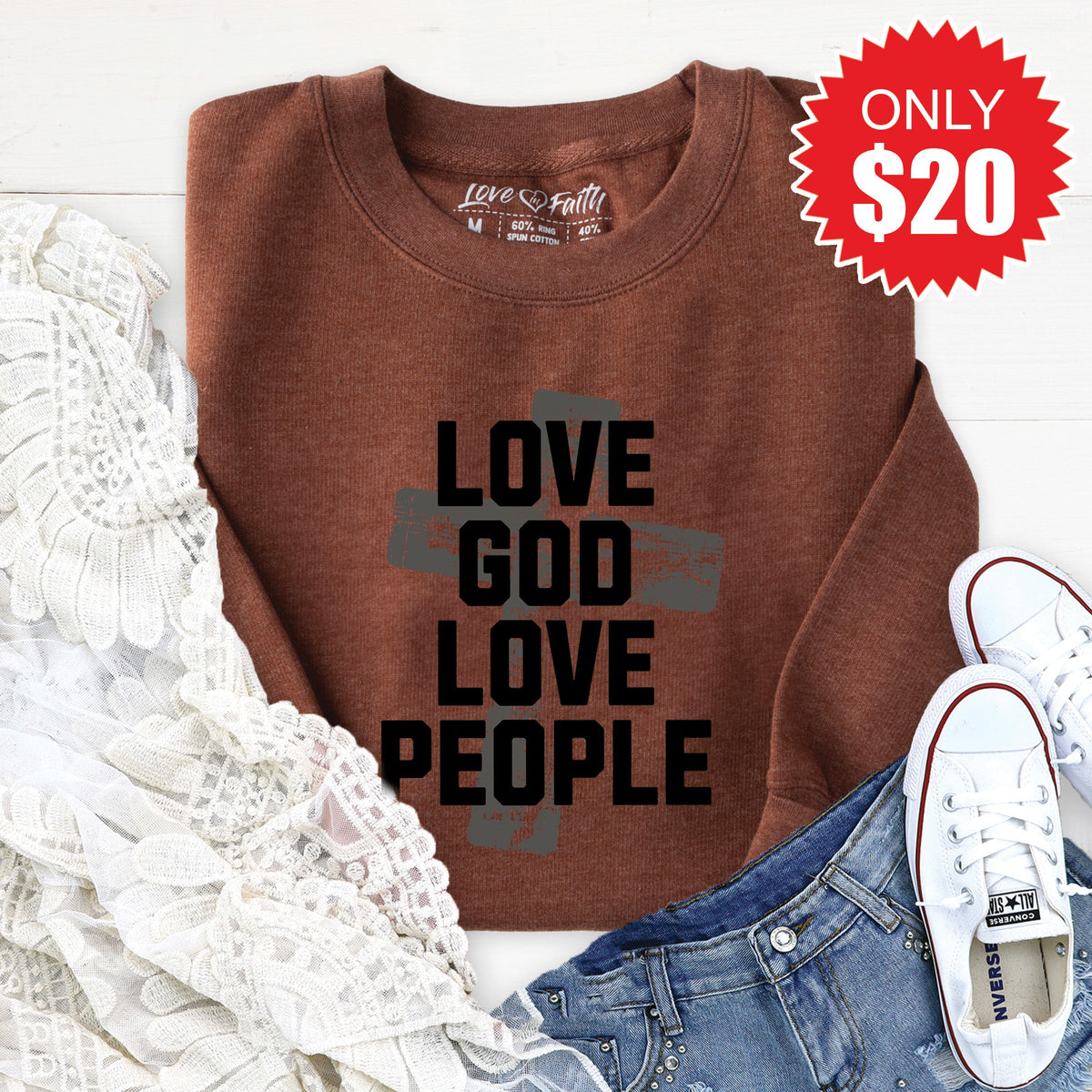 Love God Sweatshirt - Heather Brown - 20 product image 1