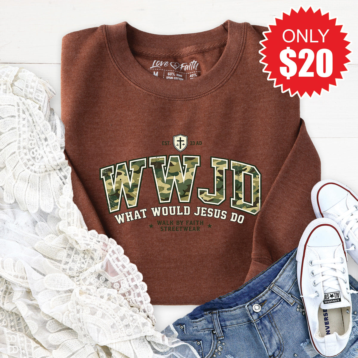 WWJD Sweatshirt - Heather Brown - 20 product image 1