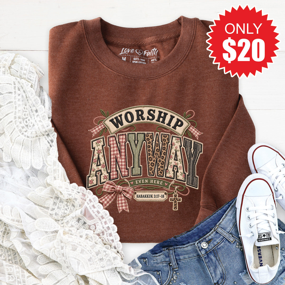 Worship Anyway Sweatshirt - Heather Brown - 20 product image 1