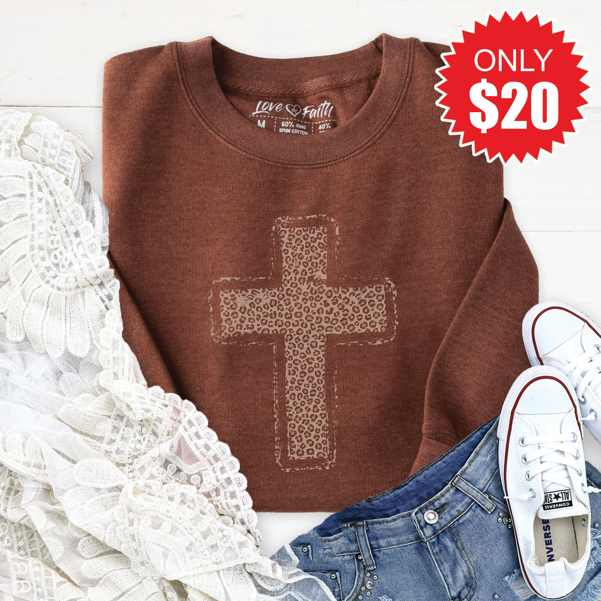 Leopard Cross Sweatshirt - Heather Brown - 20 product image 1