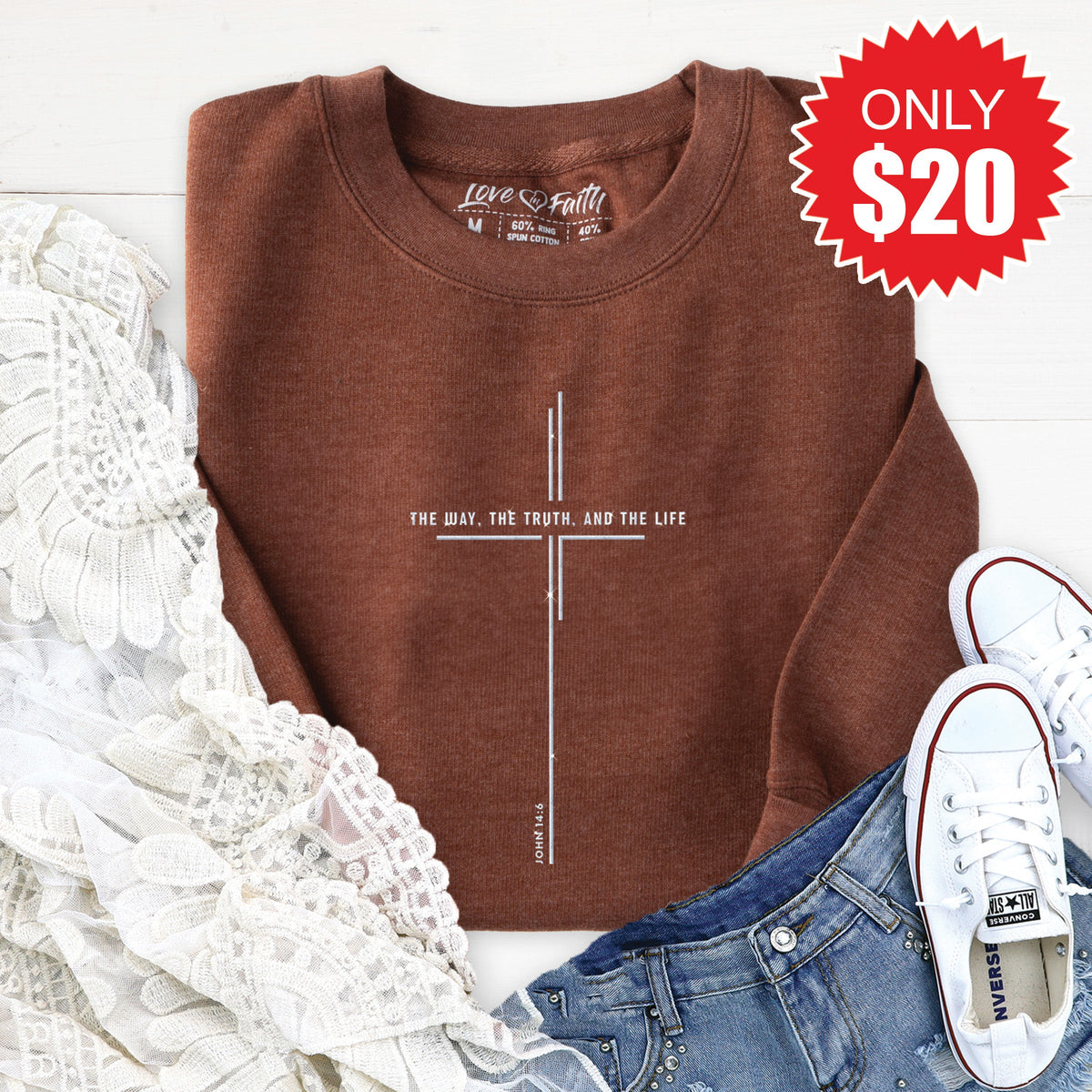 The Way, Truth, Life Sweatshirt - Heather Brown - 20 product image 1