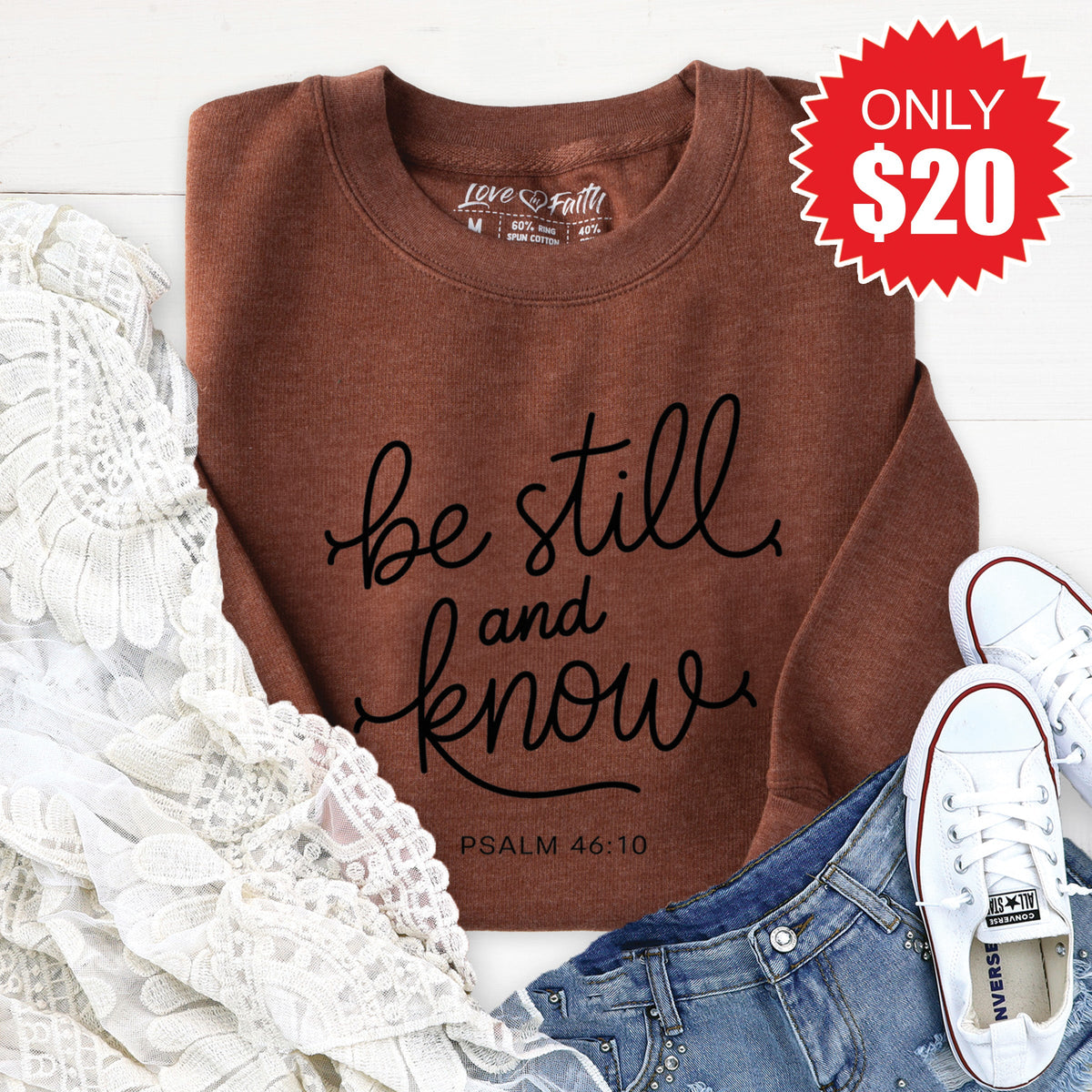 Be Still And Know Sweatshirt - Heather Brown - 20 product image 1