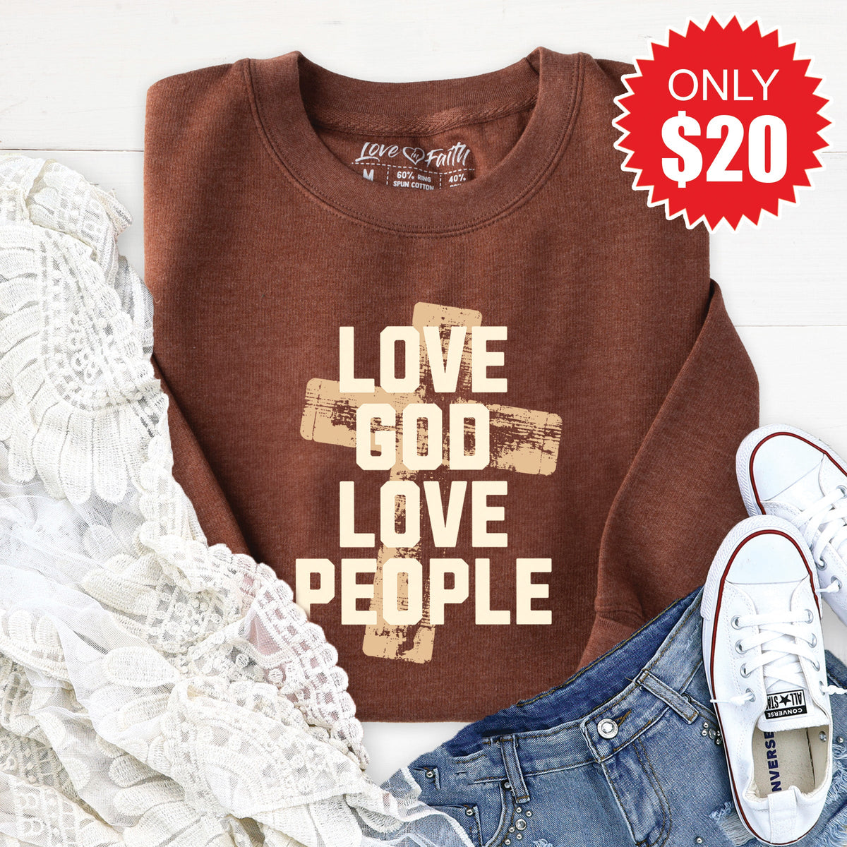 Love God Sweatshirt - Heather Brown - 20 product image 1