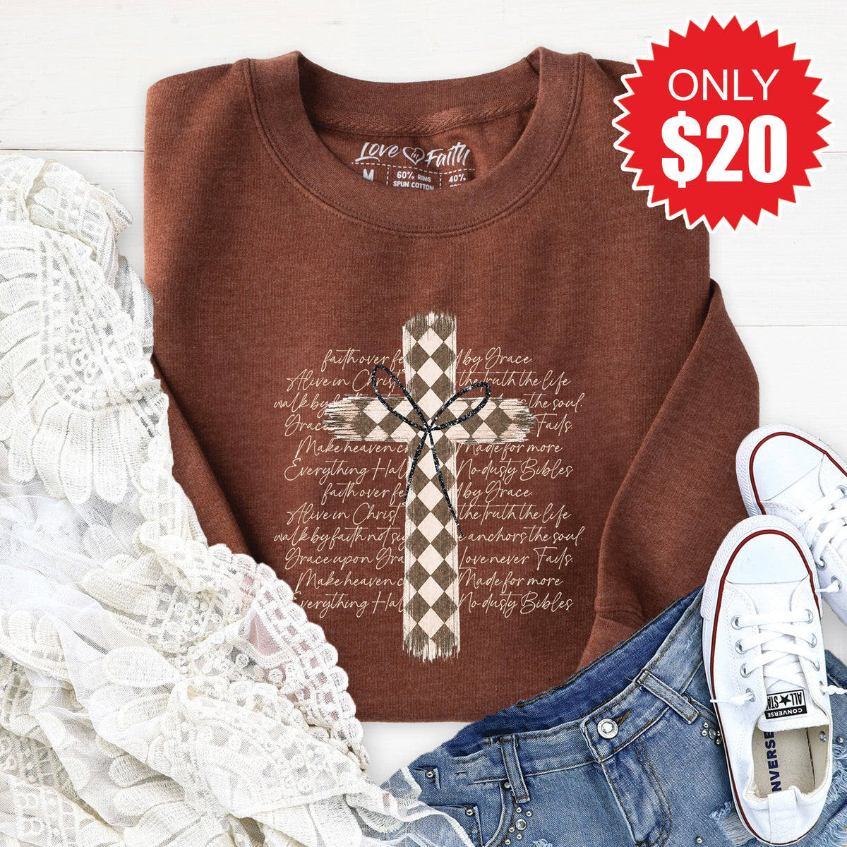 Cross Checkered Sweatshirt - Heather Brown - 20 product image 1