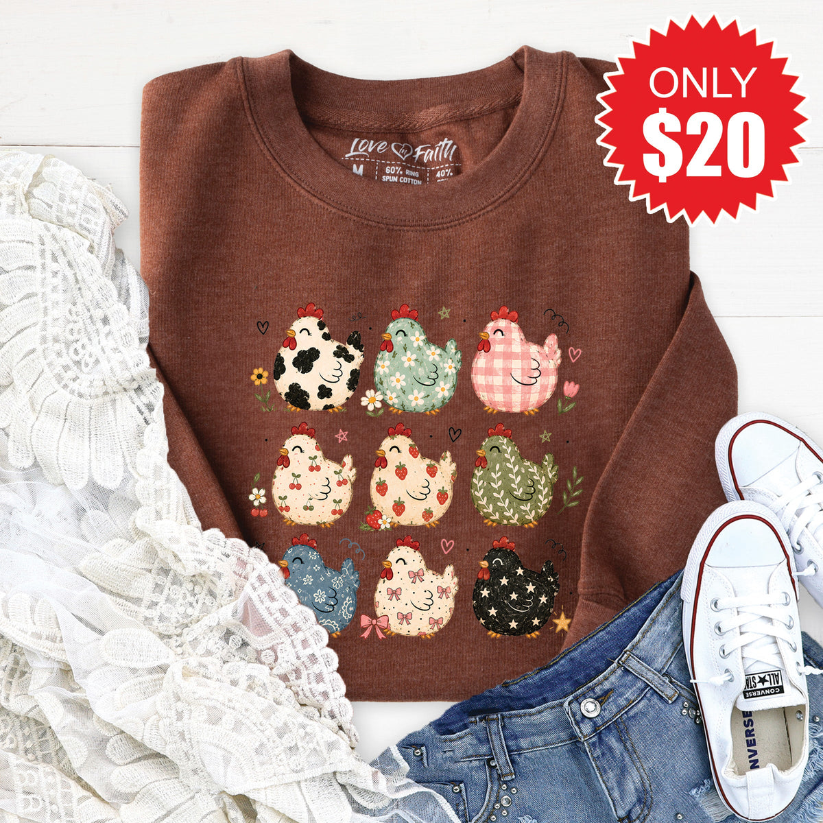 Chickens Sweatshirt - Heather Brown - 20 product image 1