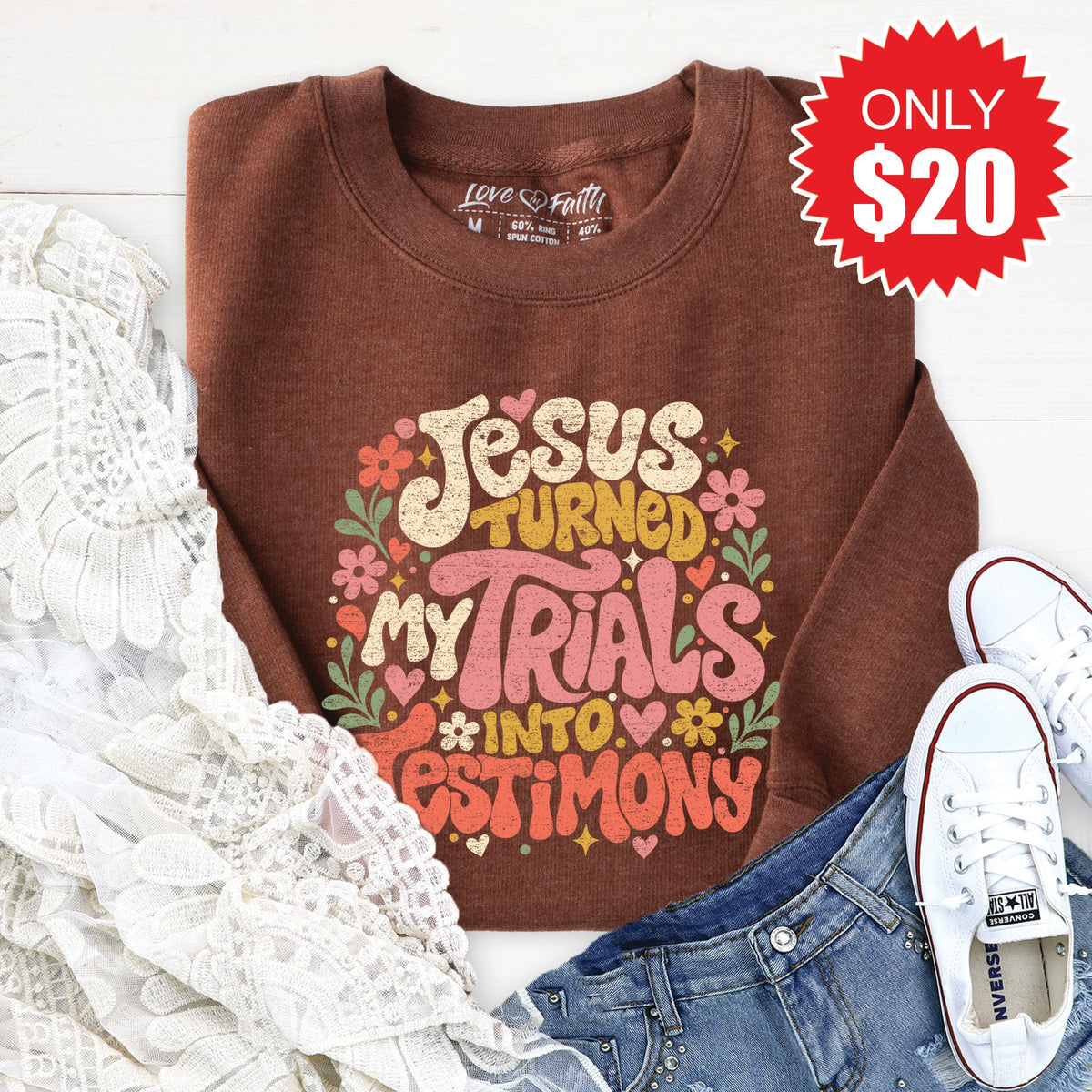 Trials Into Testimony Sweatshirt - Heather Brown - 20 product image 1