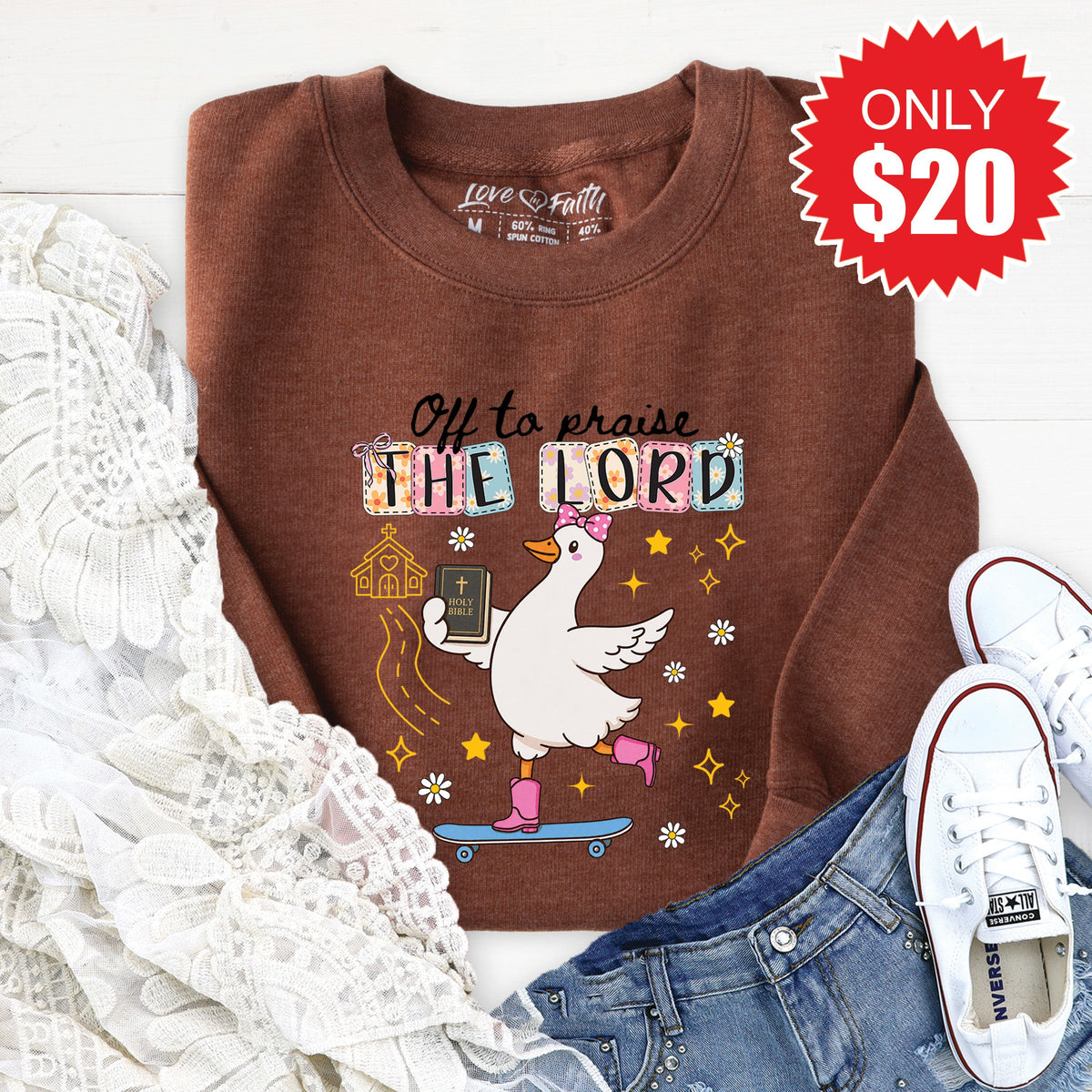 Off To Praise The Lord Sweatshirt - Heather Brown - 20 product image 1