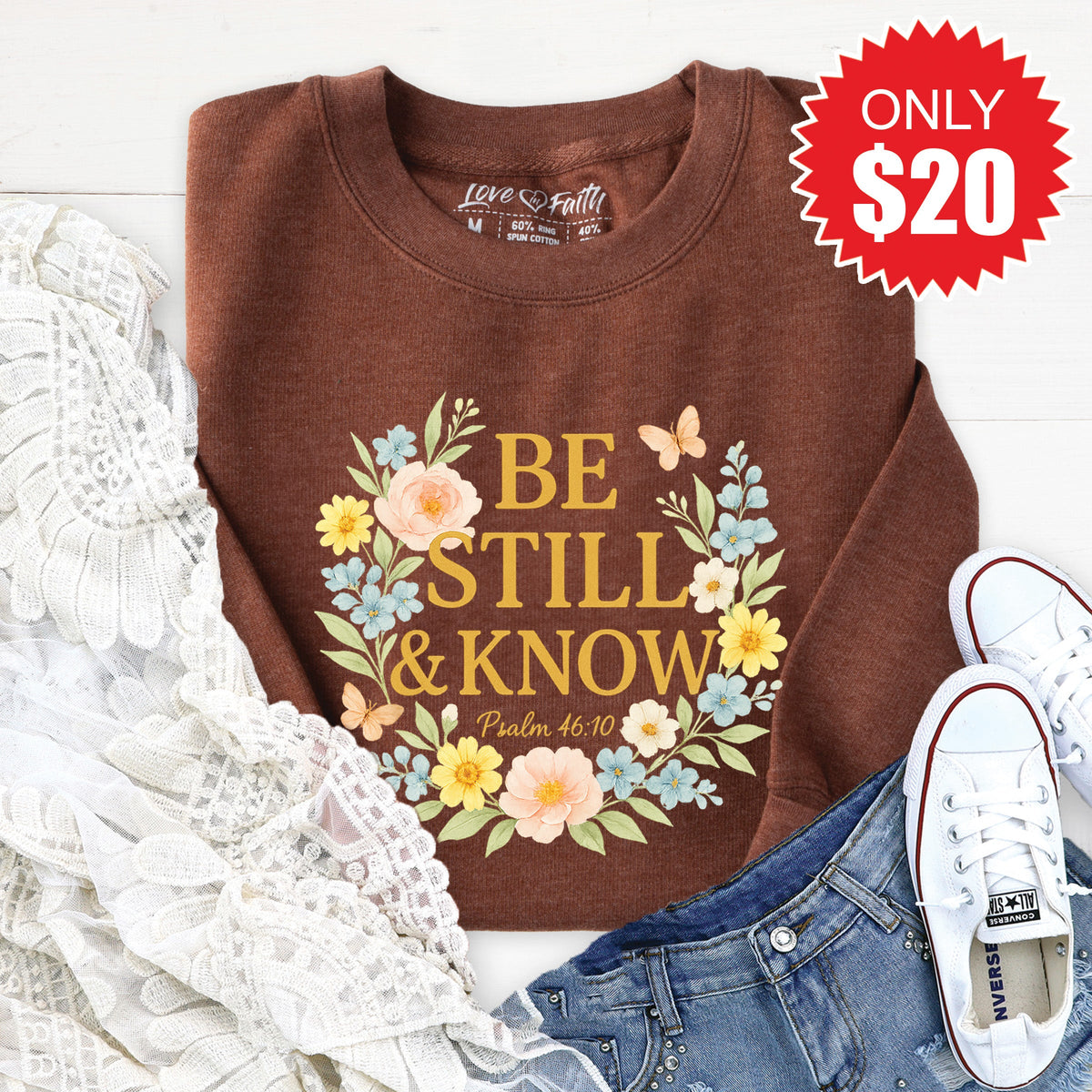 Be Still And Know Sweatshirt - Heather Brown - 20 product image 1