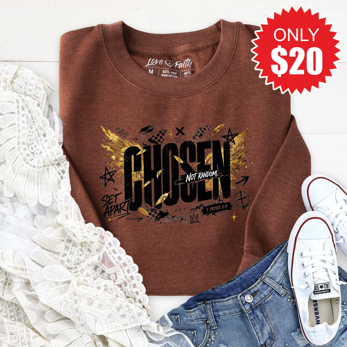 Chosen Not Random Sweatshirt - Heather Brown - 20 product image 1