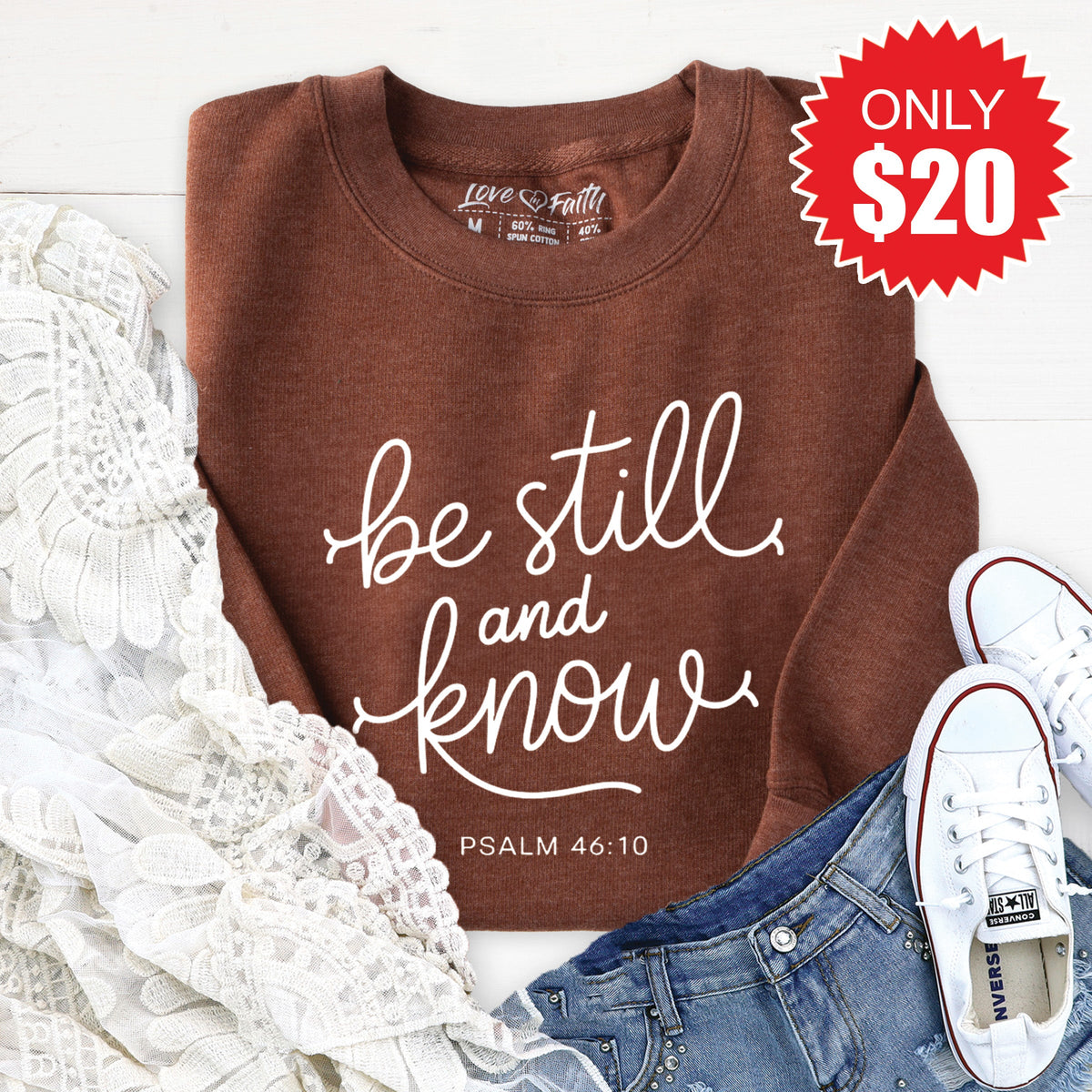 Be Still And Know Sweatshirt - Heather Brown - 20 product image 1