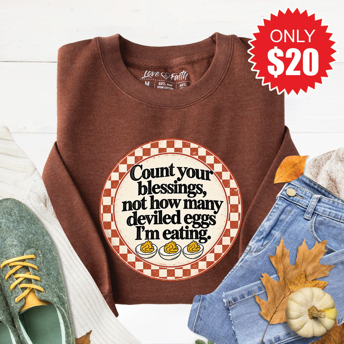 Count Your Blessings Sweatshirt - Heather Brown - 20 product image 1