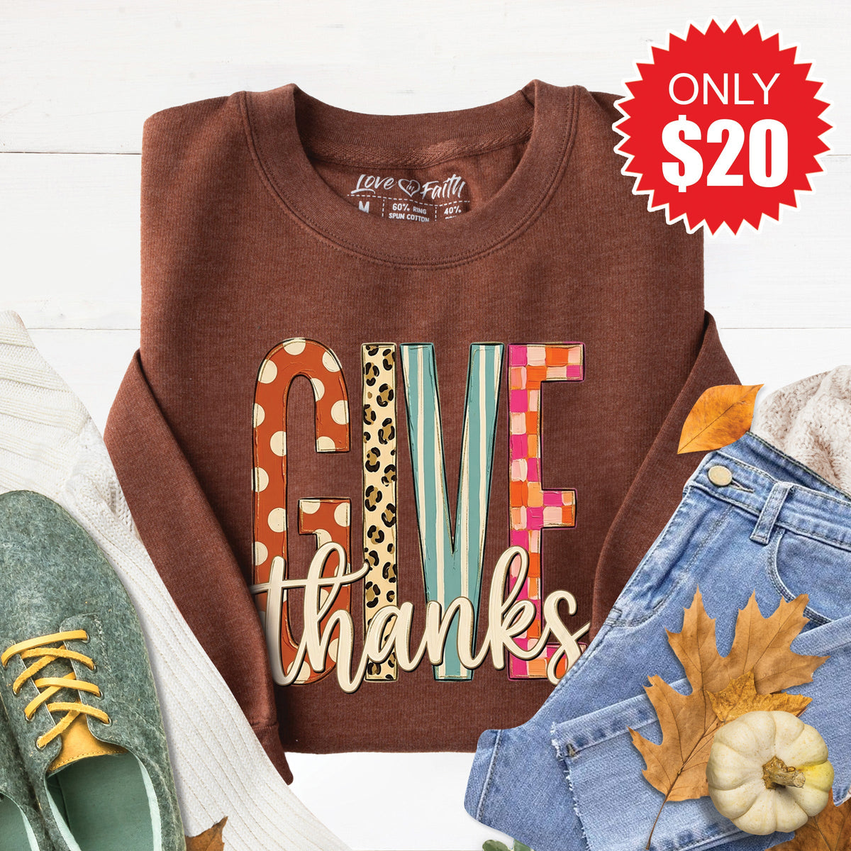 Give Thanks Sweatshirt - Heather Brown - 20 product image 1