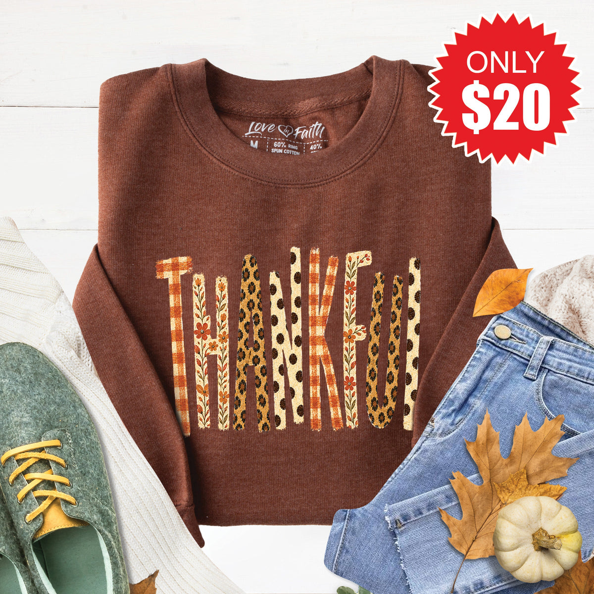 Thankful Sweatshirt - Heather Brown - 20 product image 1