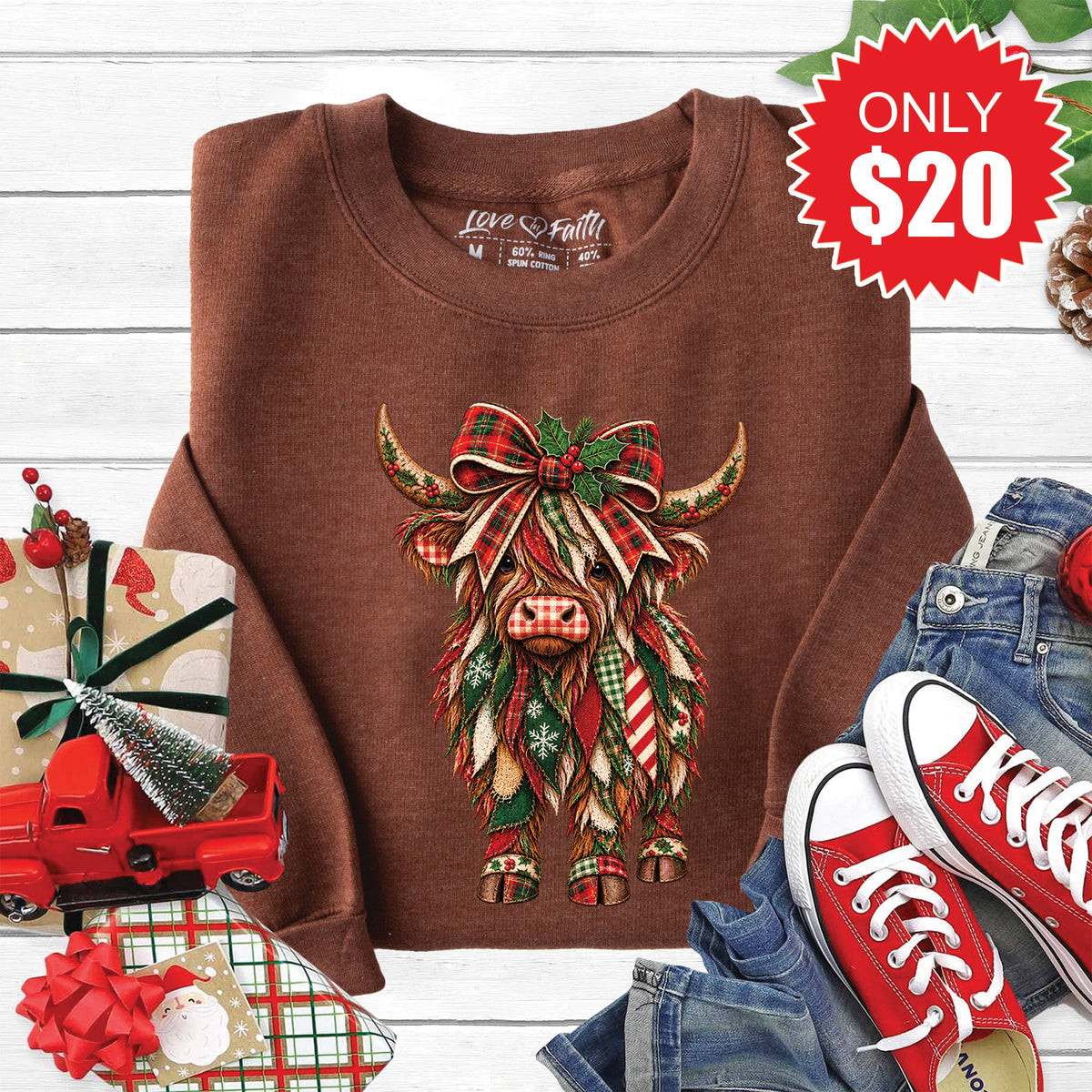 Christmas Cow Sweatshirt - Heather Brown - 20 product image 1