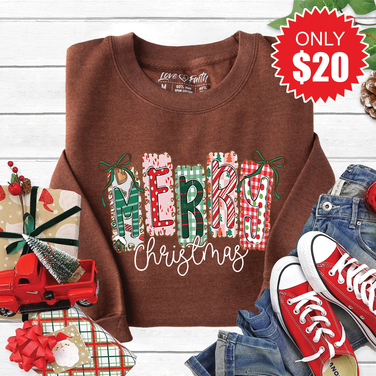 Merry Christmas Sweatshirt - Heather Brown - 20 product image 1