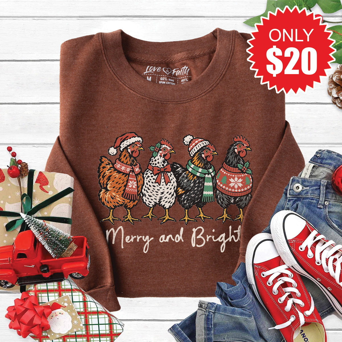 Merry and Bright Sweatshirt - Heather Brown - 20 product image 1