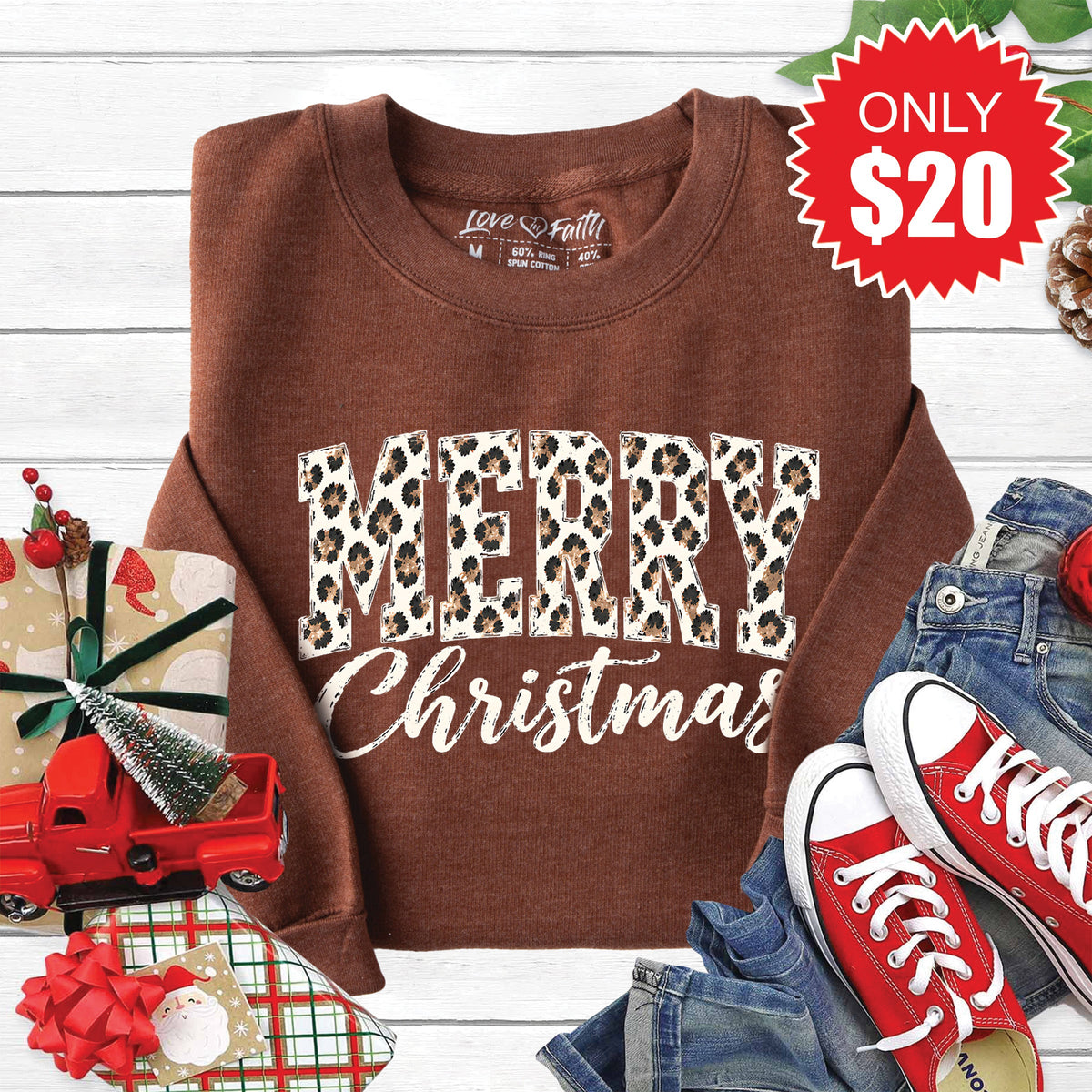 Merry Christmas Sweatshirt - Heather Brown - 20 product image 1