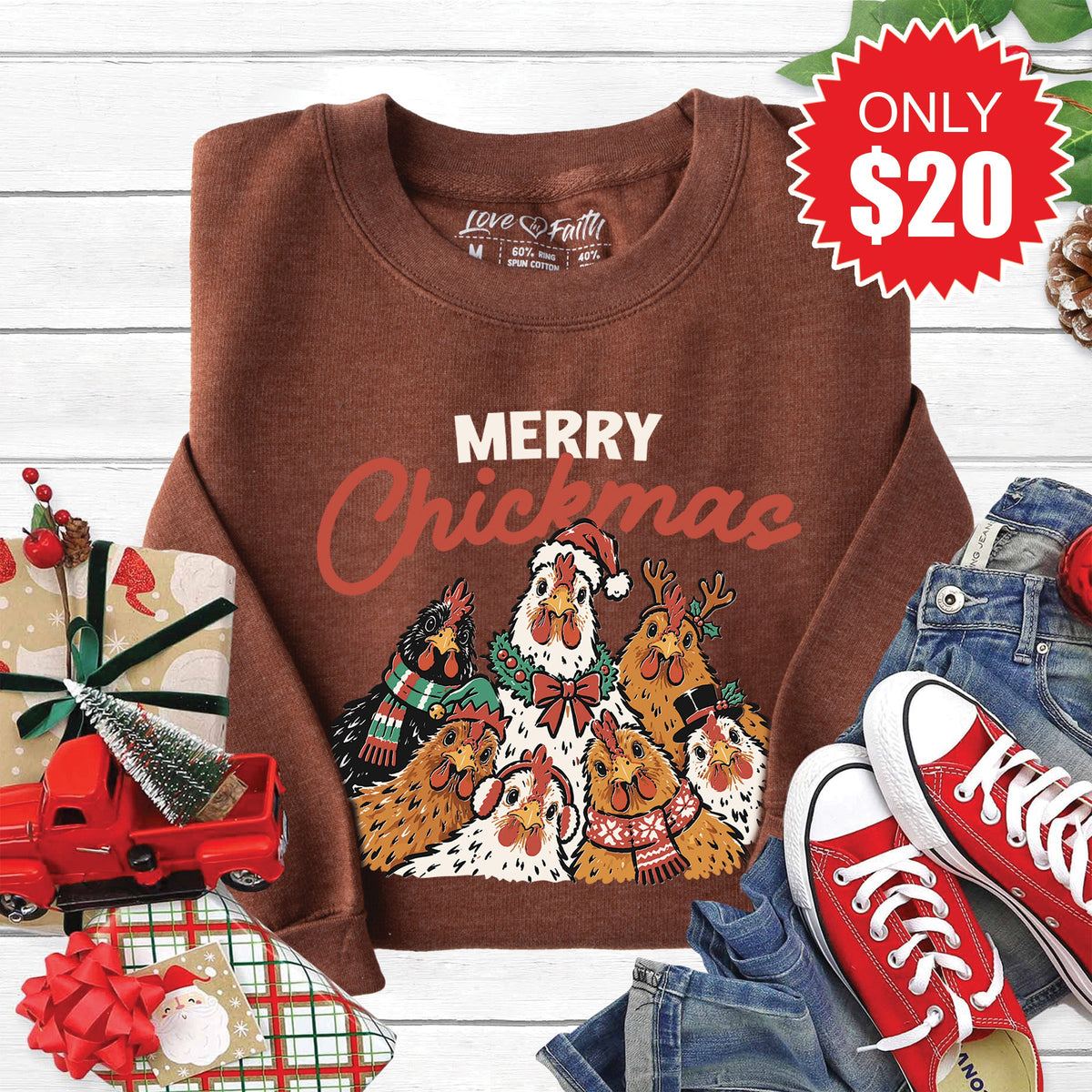 Merry Chickmas Sweatshirt - Heather Brown - 20 product image 1