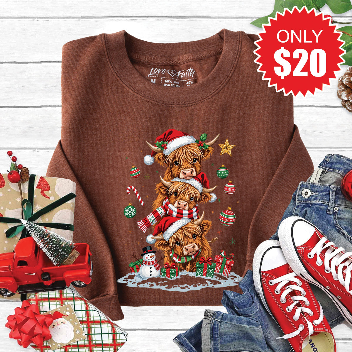 Christmas Cows Sweatshirt - Heather Brown - 20 product image 1