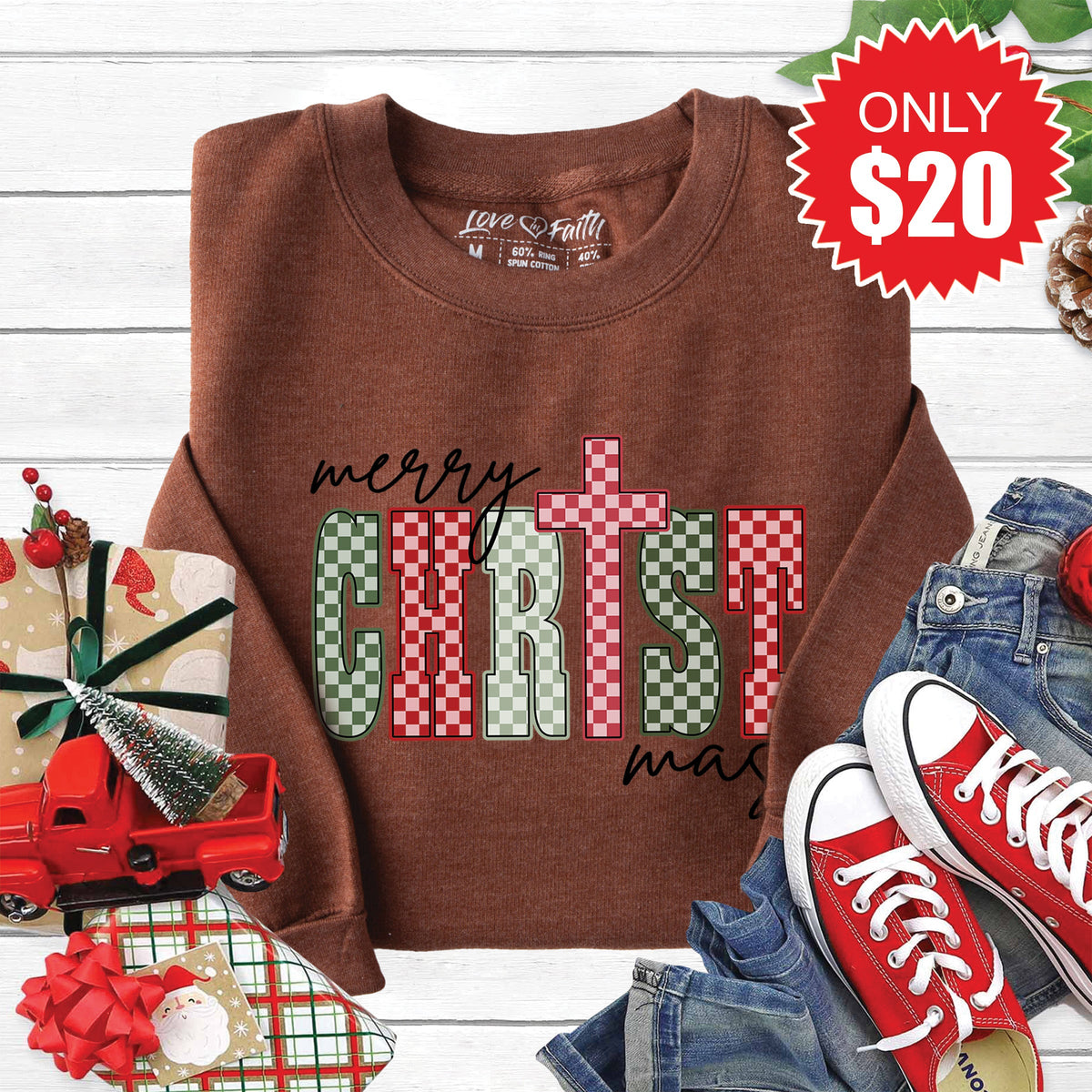 Merry Christmas Sweatshirt - Heather Brown - 20 product image 1