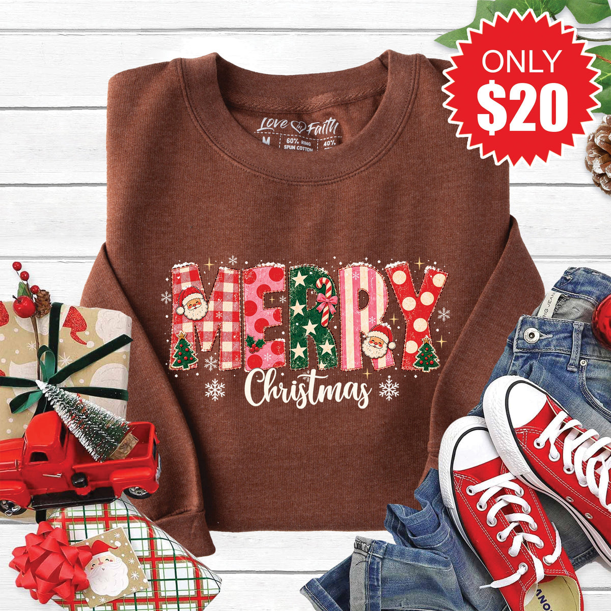 Merry Christmas Sweatshirt - Heather Brown - 20 product image 1