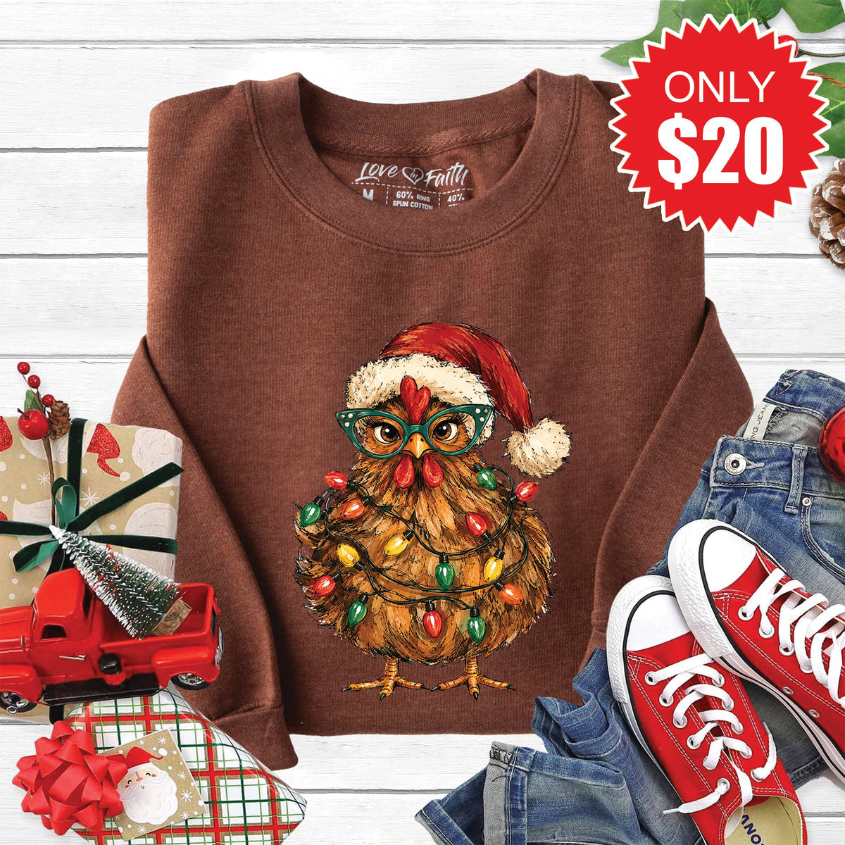 Christmas Chicken Sweatshirt - Heather Brown - 20 product image 1