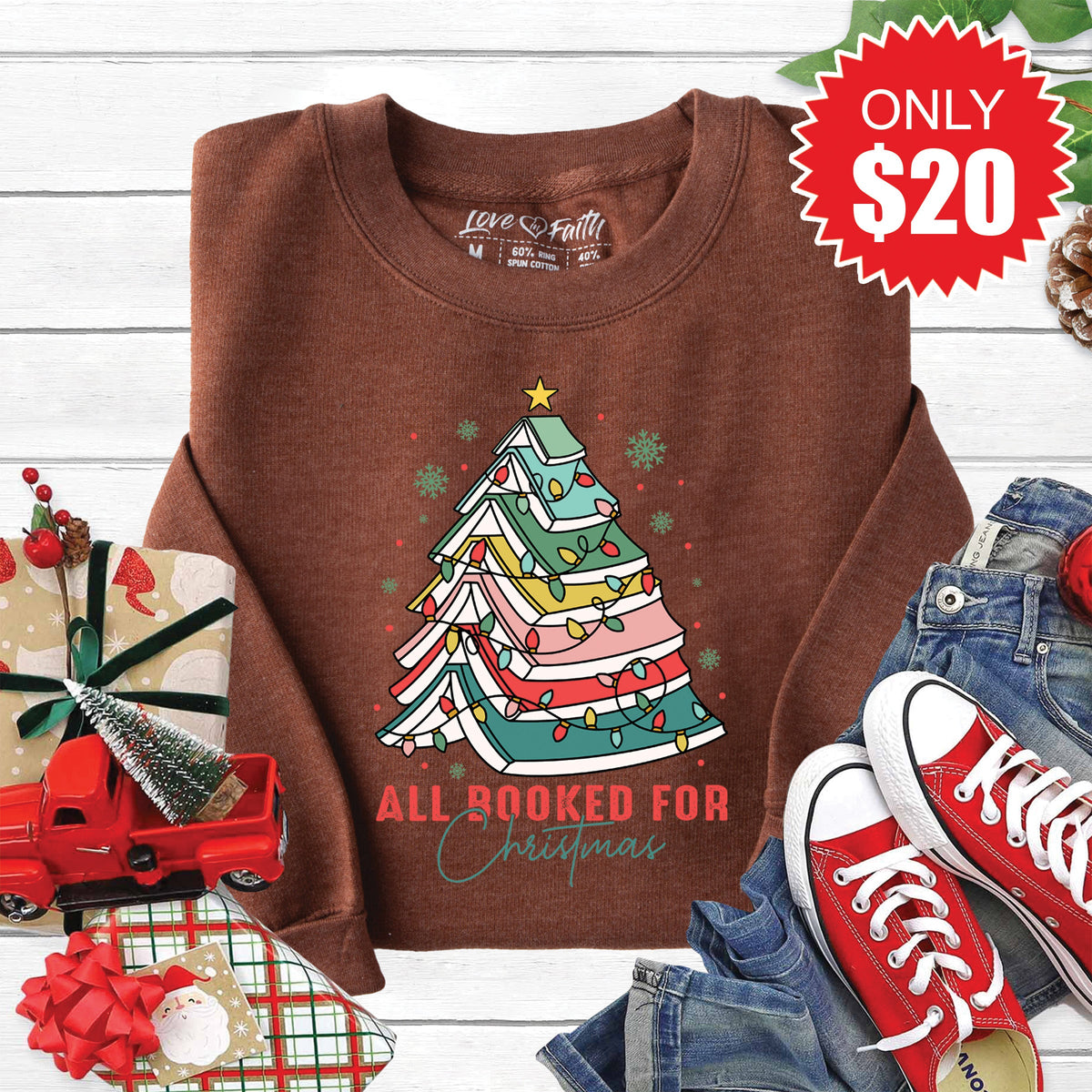 All Booked for Christmas Sweatshirt - Heather Brown - 20 product image 1