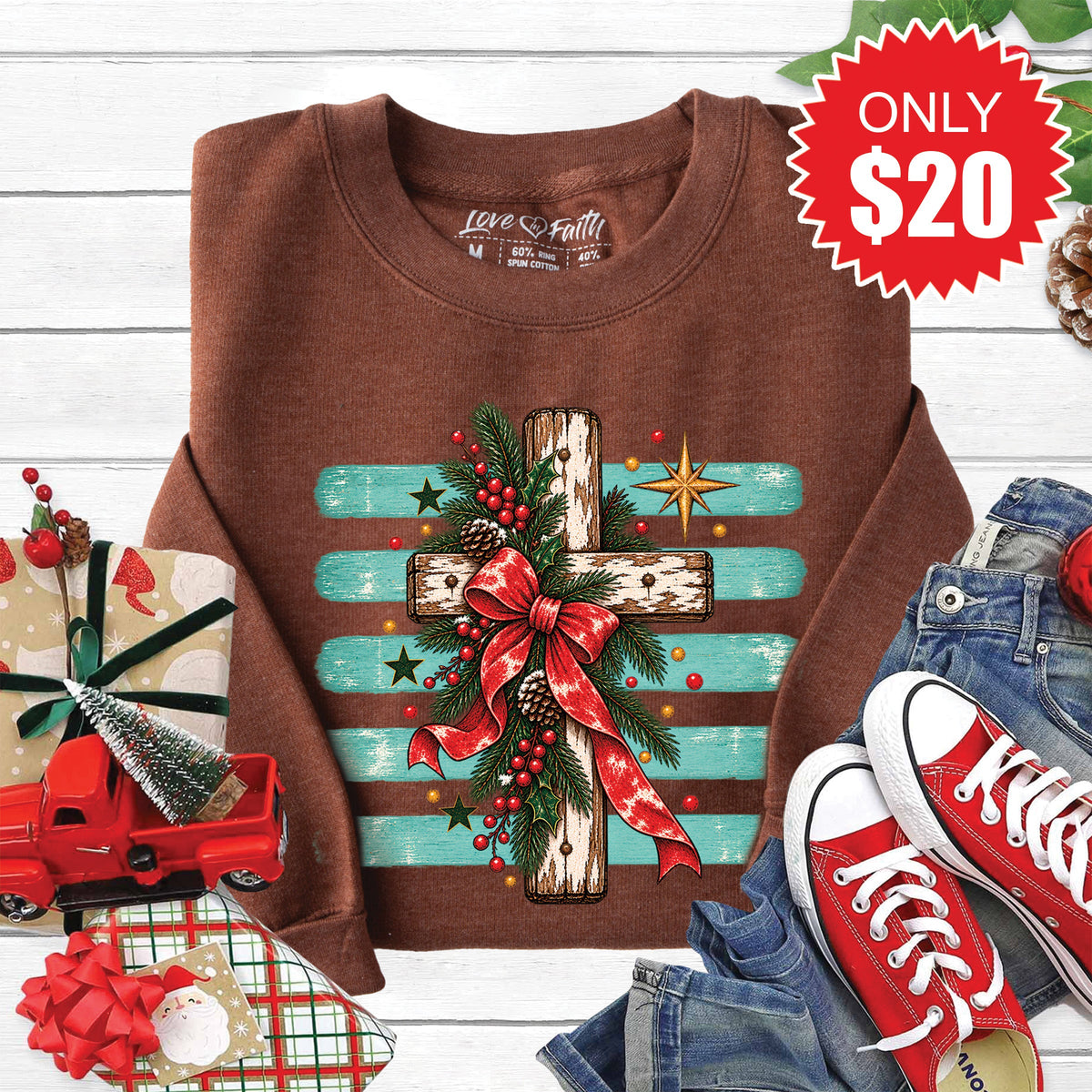 Christmas Cross Sweatshirt - Heather Brown - 20 product image 1