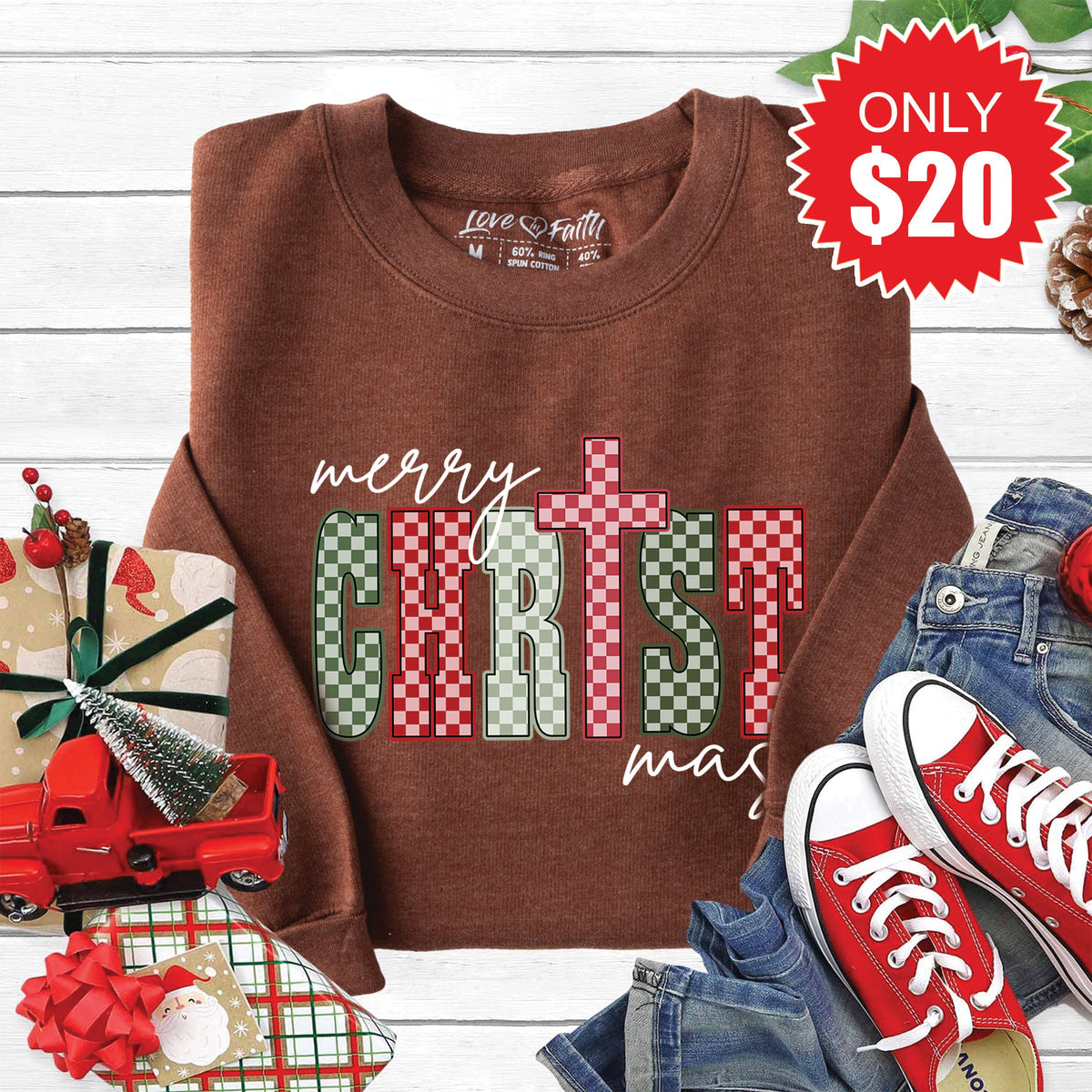 Merry Christmas Sweatshirt - Heather Brown - 20 product image 1