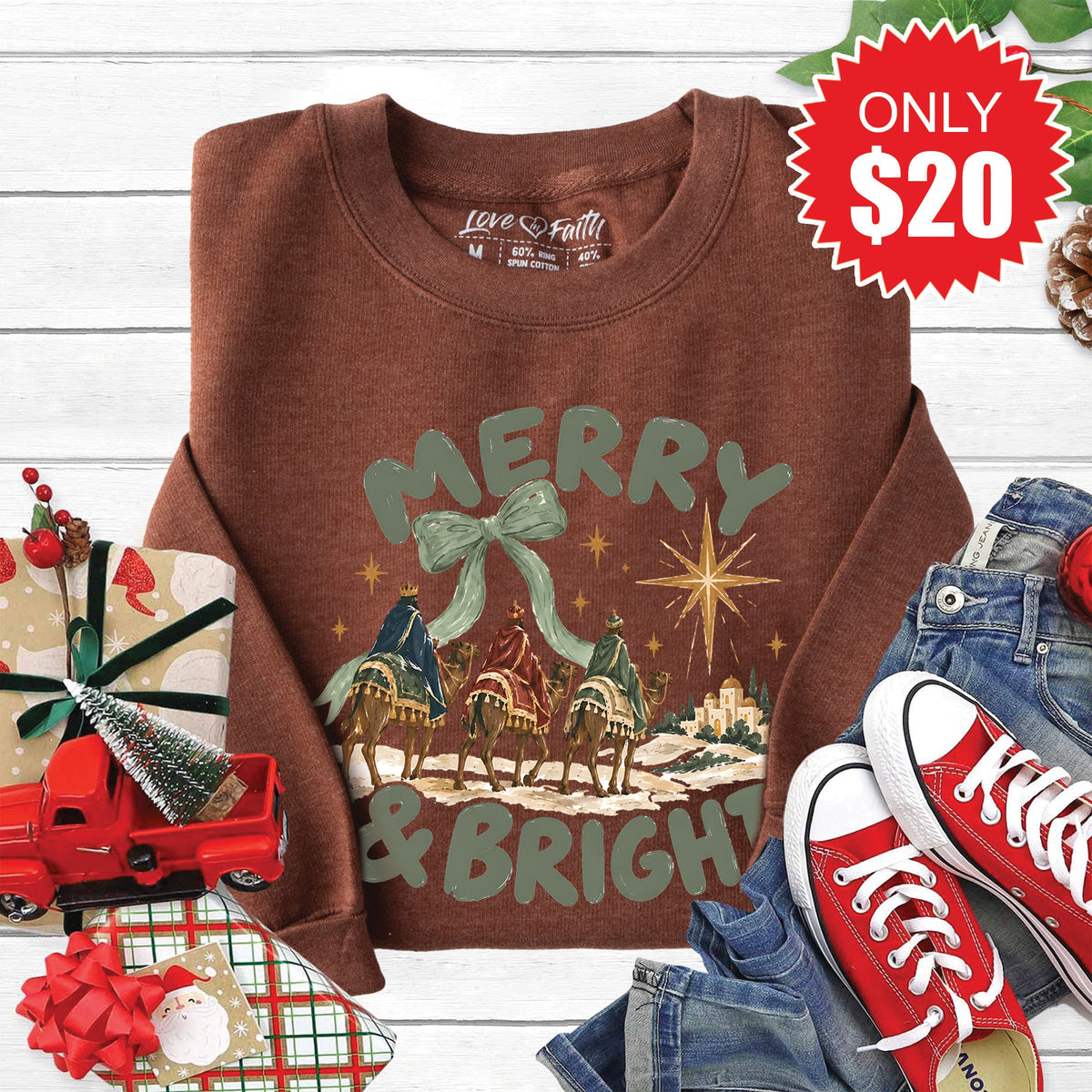 Merry and Bright Sweatshirt - Heather Brown - 20 product image 1