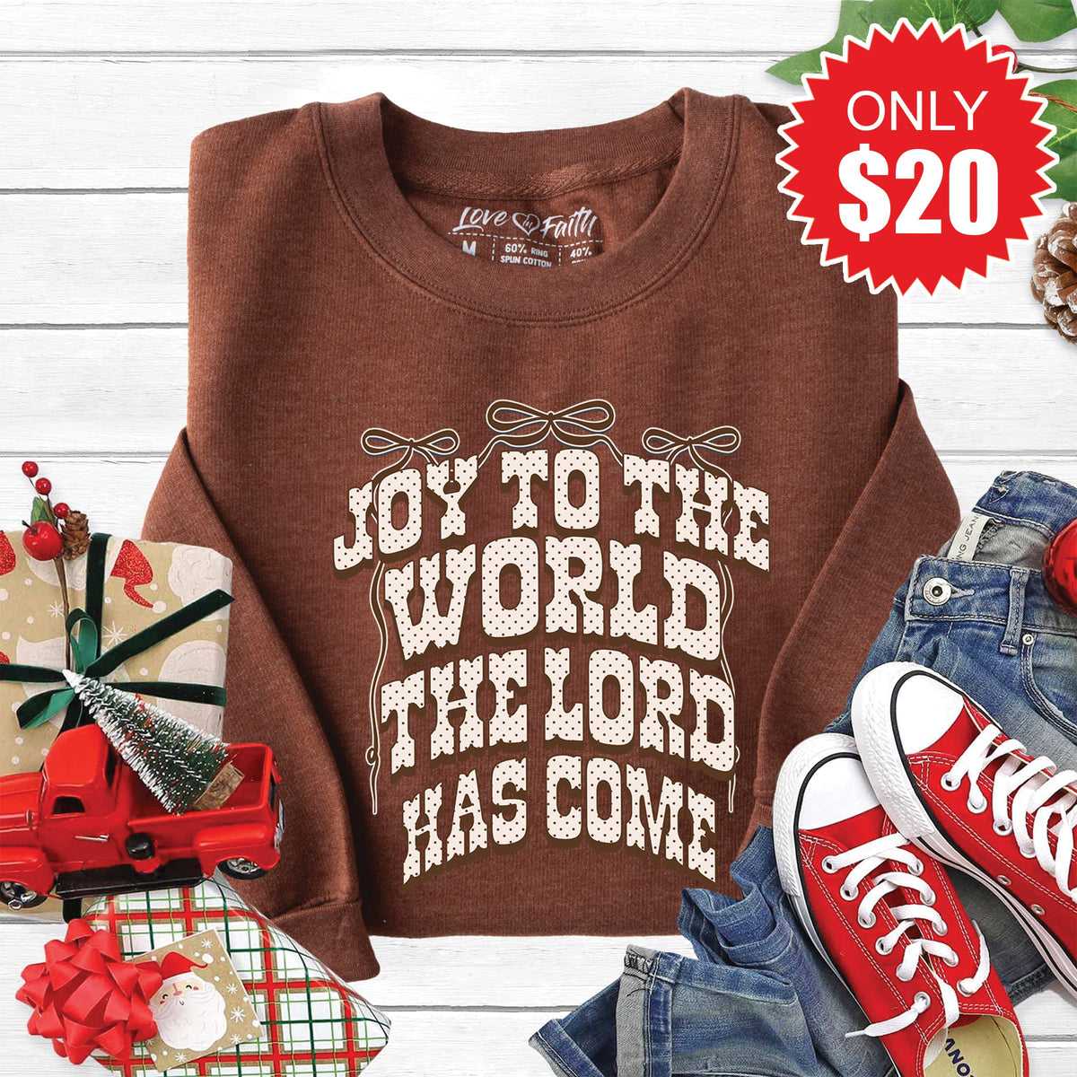 Joy To The World Sweatshirt - Heather Brown - 20 product image 1