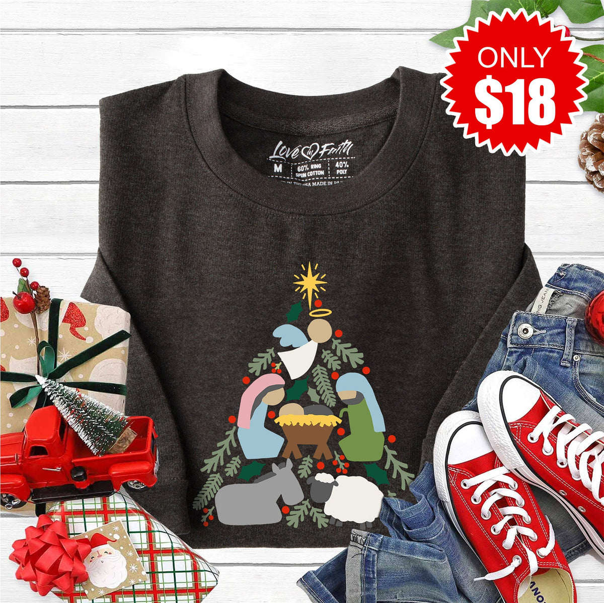 Nativity Tree Sweatshirt - Heather Charcoal - 18 product image 1