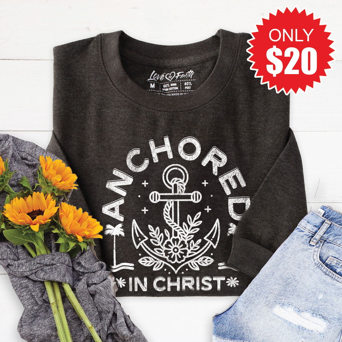 Anchored In Christ Sweatshirt - Heather Charcoal - 20 product image 1