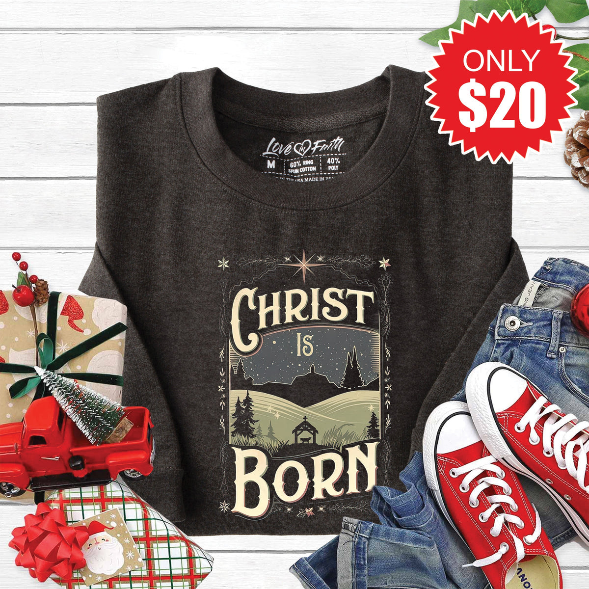 Christ Is Born Sweatshirt - Heather Charcoal - 20 product image 1