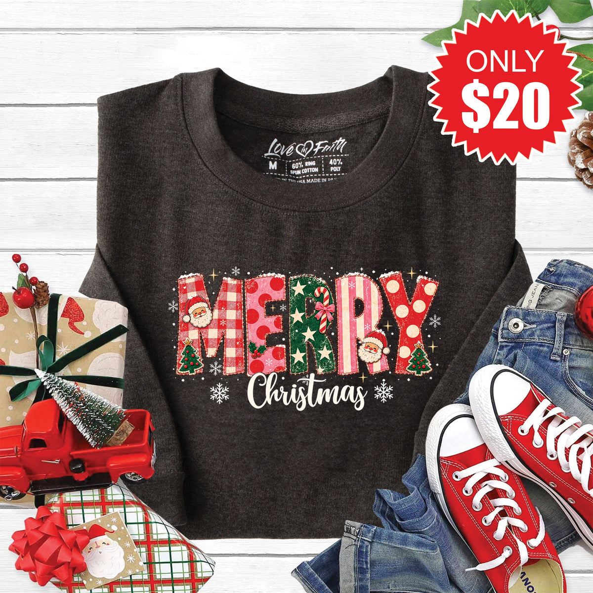 Merry Christmas Sweatshirt - Heather Charcoal - 20 product image 1