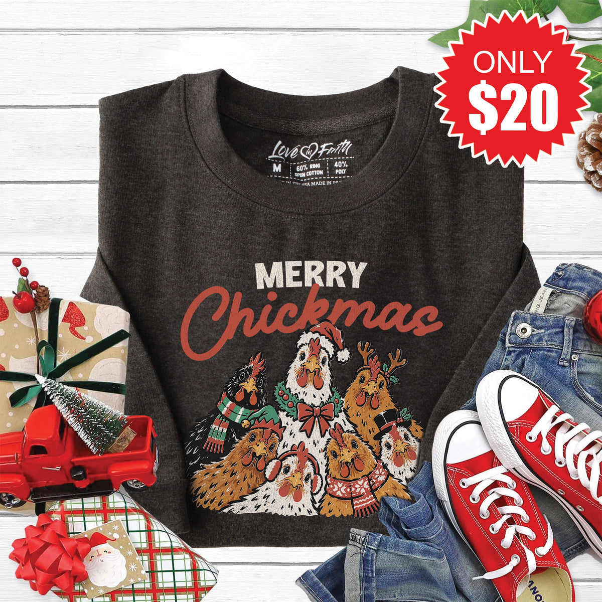 Merry Chickmas Sweatshirt - Heather Charcoal - 20 product image 1