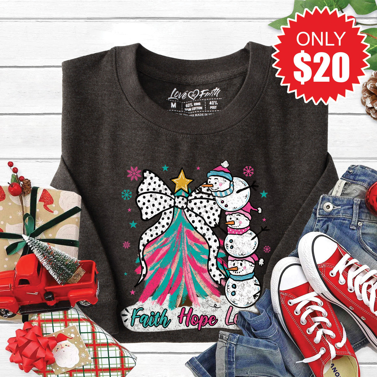 Faith Hope Love Snowman Sweatshirt - Heather Charcoal - 20 product image 1