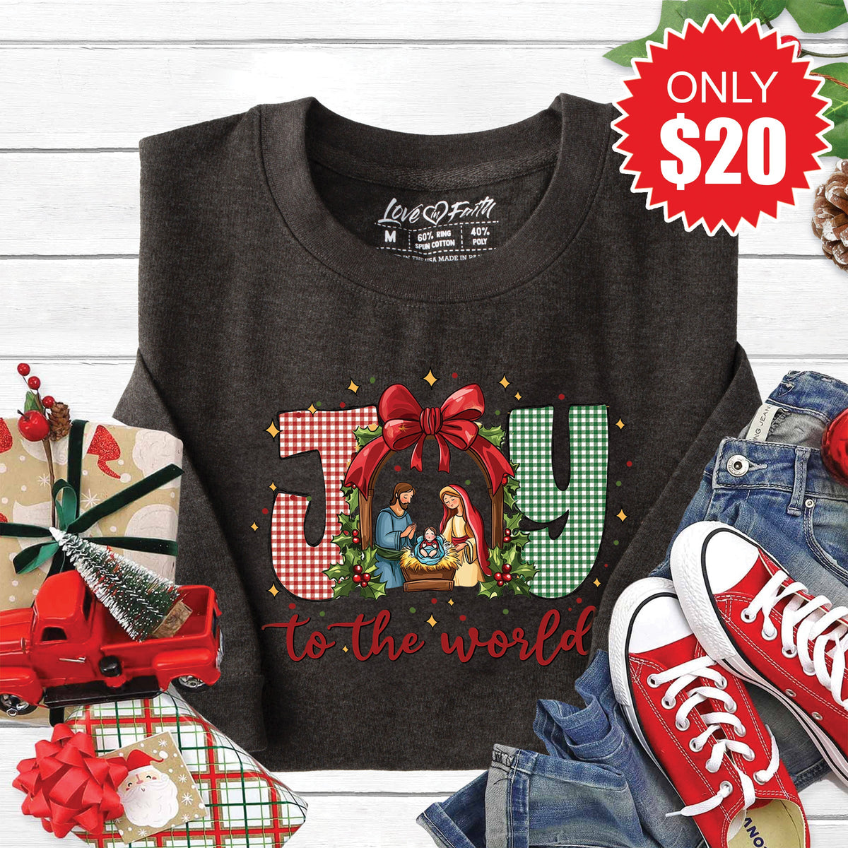 Joy To The World Sweatshirt - Heather Charcoal - 20 product image 1